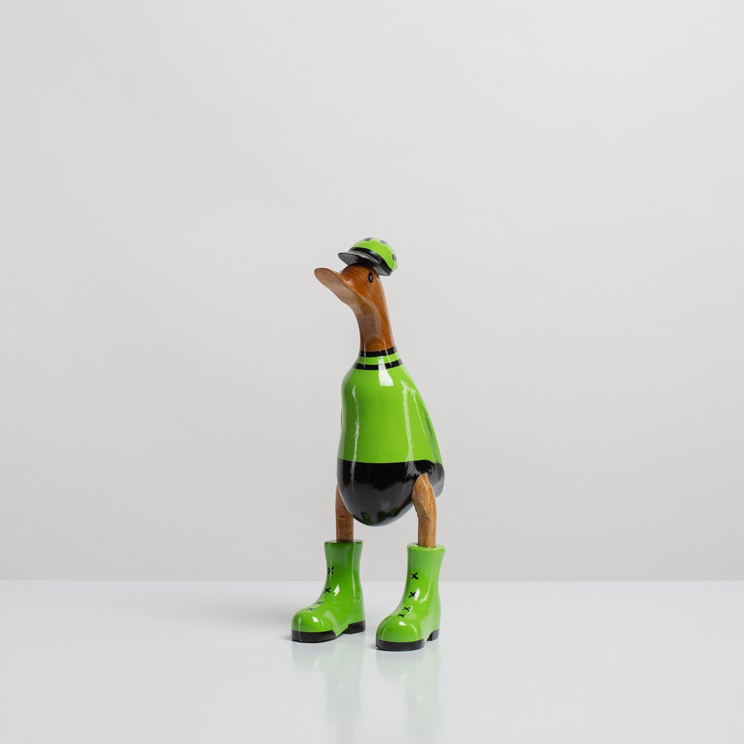 Rikmani Dekofigur Holzfigur Ente Stiefel - Handgefertigte Dekoration aus Holz Geschenk (3-er Set), 3 Holzarten fahrrad_grün