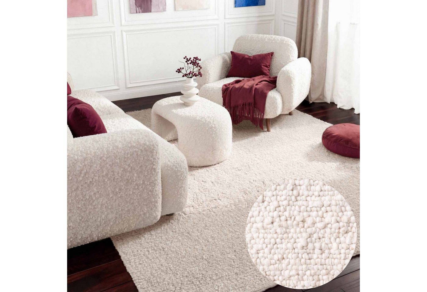 Ted Baker Teppich Soft Bouclé Portobello, auch als Läufer, rechteckig, Höhe: 10 mm, Woll-Optik, Bouclé Meliert, Wohnzimmer, Esszimmer, Schlafzimmer, Flur