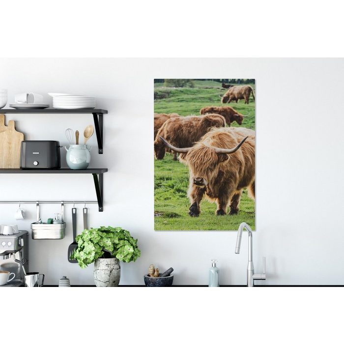 OneMillionCanvasses® Leinwandbild Herde - Schottischer Hochländer - Gras (1 St) Leinwand Bilder für Wohnzimmer Schlafzimmer