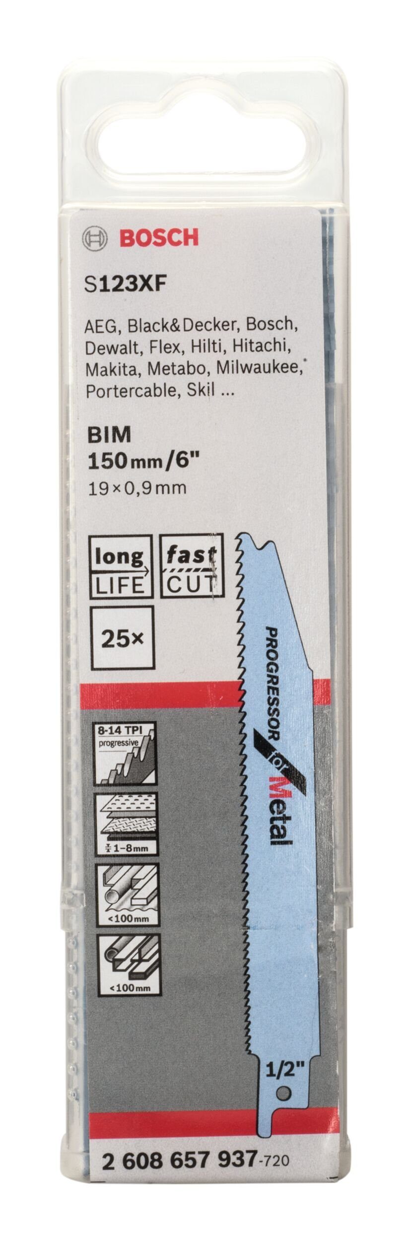 25er-Pack BOSCH Säbelsägeblatt 2 123 for XF S (25 Stück), Metal, Progressor -