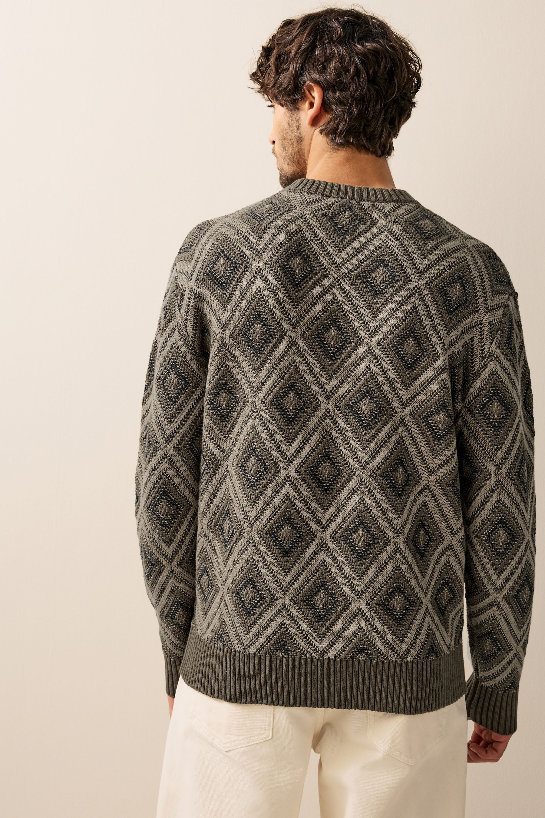 Next Rundhalspullover Relaxed Fit Pullover mit Geomuster und Baumwolle (1-t günstig online kaufen