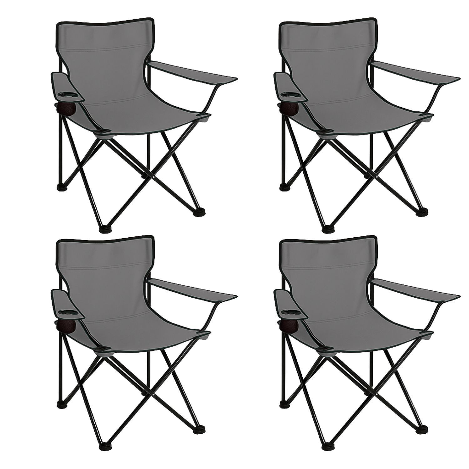 Coemo Gartenstuhl (4 St), faltbarer Campingstuhl Grau mit Getränkehalter, Outdoor-Stuhl