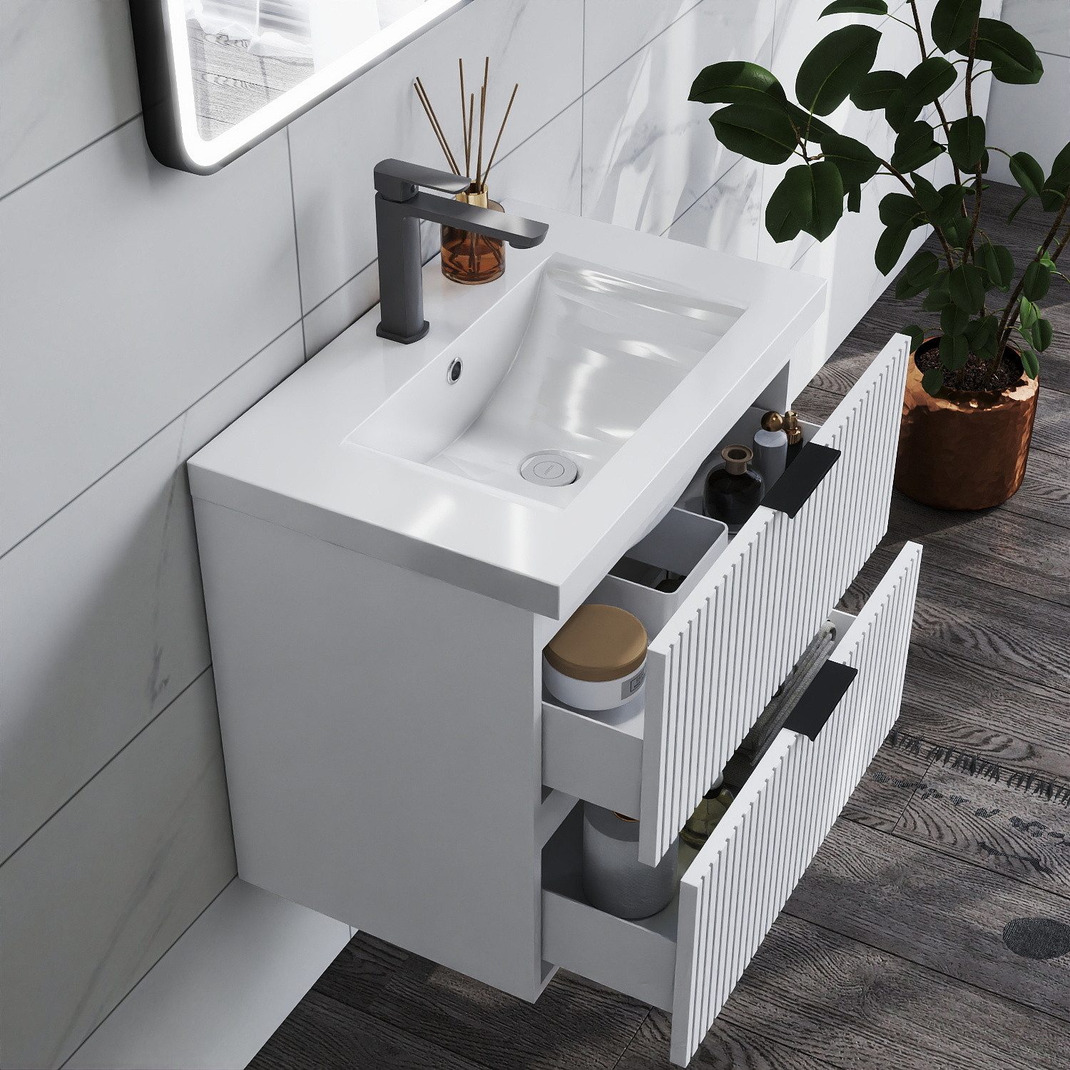 duschspa Waschtisch Waschbecken mit Unterschrank Badmöbel Set Hängeschrank, günstig online kaufen