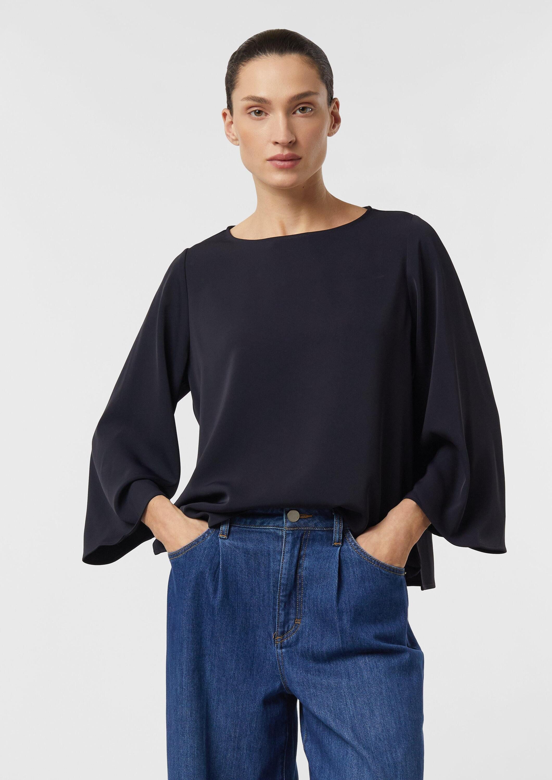 comma Kurzarmbluse Bluse Fließende Bluse mit weitem Ärmel