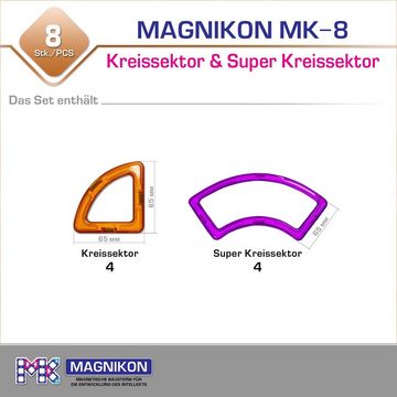 MAGNIKON Magnetspielbausteine Erweiterung Kreissektor 4 + Super Kreissektor 4 Magnetische Bausteine, (Zusatzset, 8 St., Magnetbausteine), Stabille Baumodelle