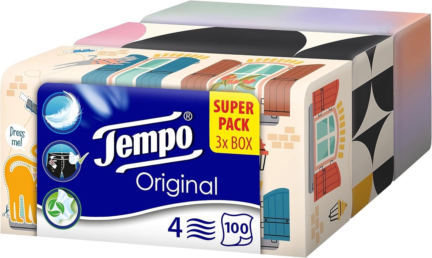 TEMPO Papiertaschentücher Taschentücher Trio-Box 3 x 80 Tücher (1-St)