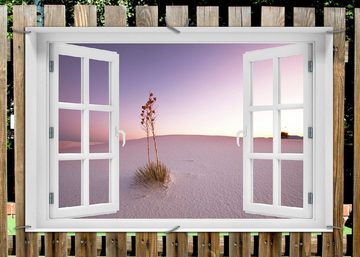 Wallario Sichtschutzzaunmatten Kleine Oase in der Wüste, mit Fenster-Illusion