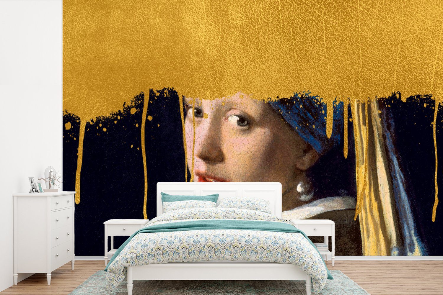 MuchoWow Fototapete Mädchen mit Kinderzimmer, Gold - für Tapete Matt, Vermeer, (6 Schlafzimmer, Vinyl bedruckt, Wohnzimmer, einem Perlenohrring - St), Wallpaper