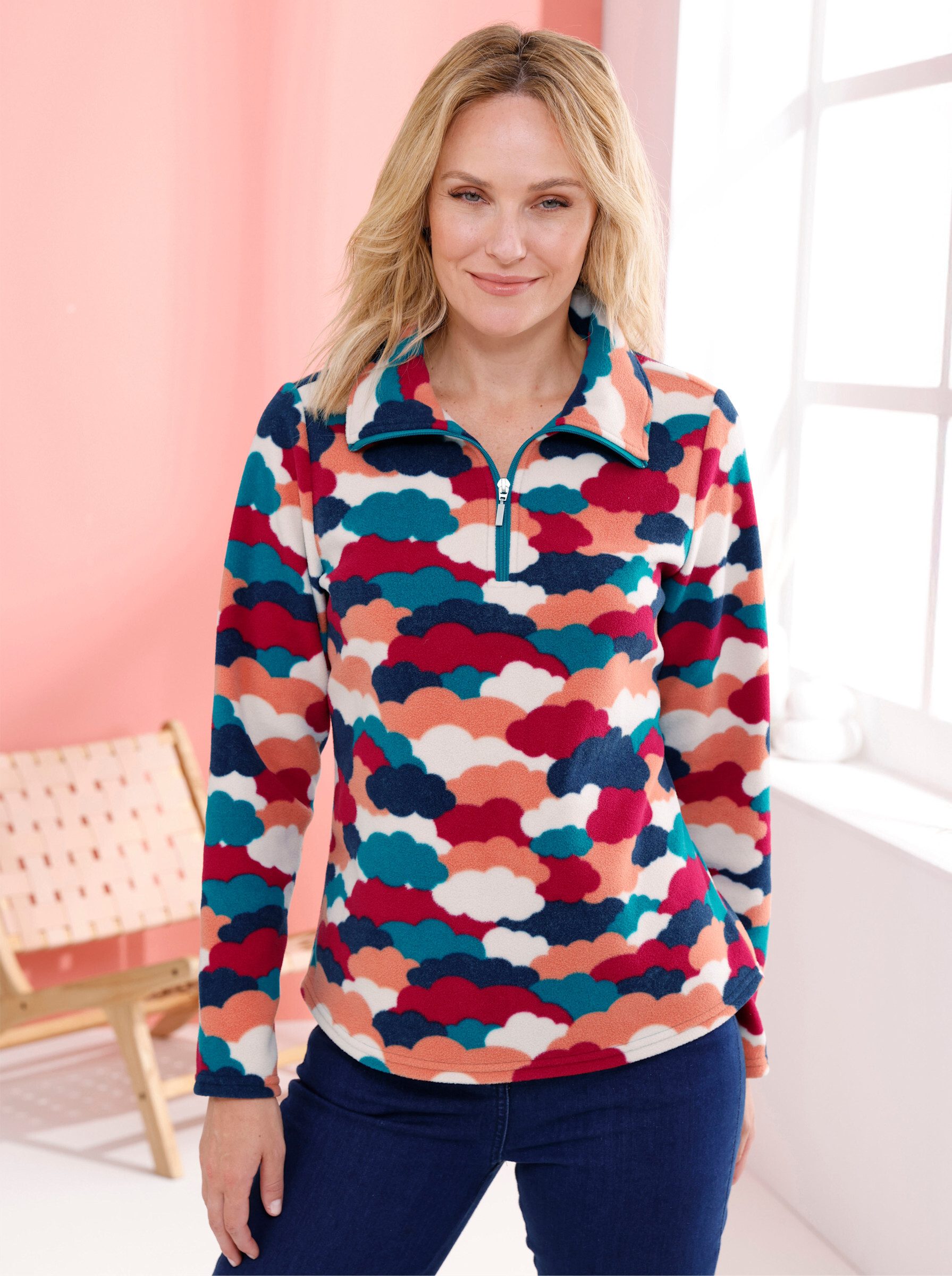 Sieh an! Fleeceshirt Fleece-Shirt Langarm Länge ca. 66 cm