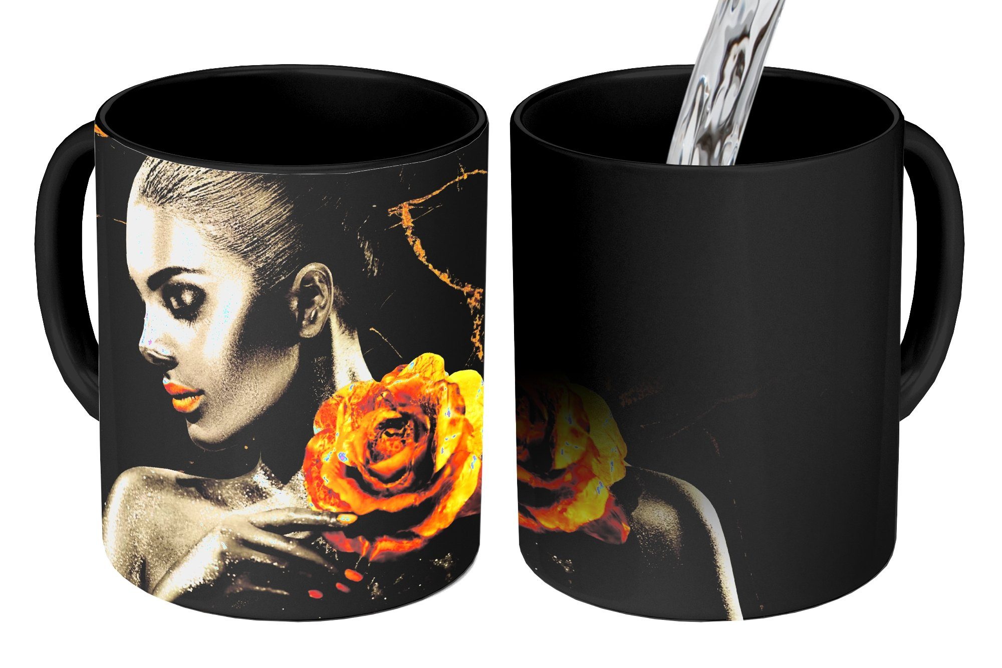 MuchoWow Tasse Rosen Marmor, - Teetasse, Farbwechsel, Frauen Geschenk Zaubertasse, - Gold Kaffeetassen, - Keramik