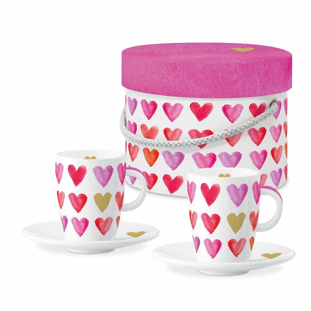 Espressotasse Aquarell Hearts gold E-Cup 2er Set 80 ml