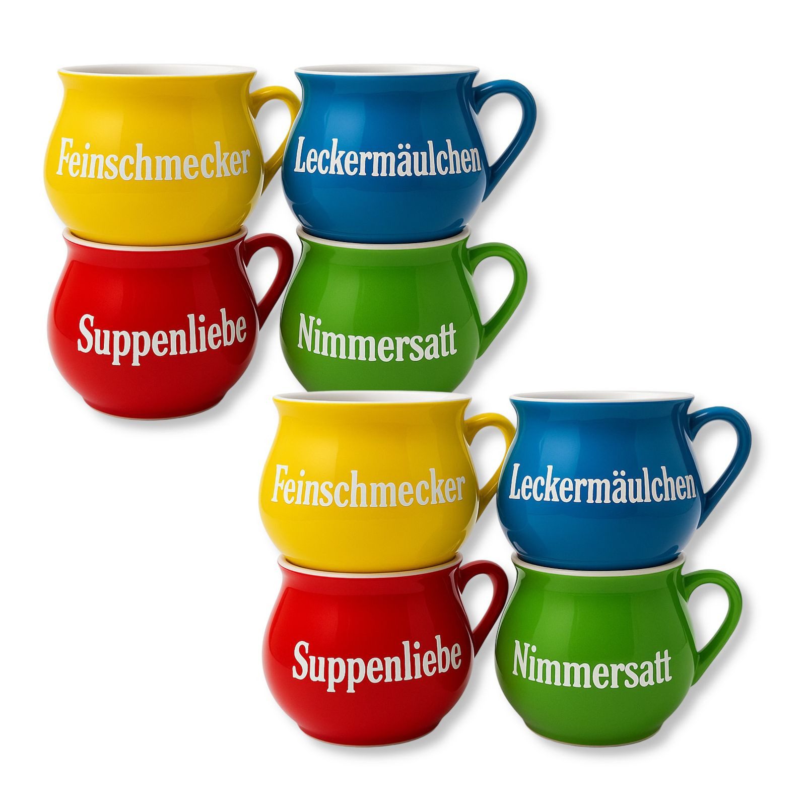 BURI Suppenschüssel Keramik-Suppentassen 4er oder 8er-Set Schüsselset Suppentasse Sprüche, Keramik, (2-tlg)