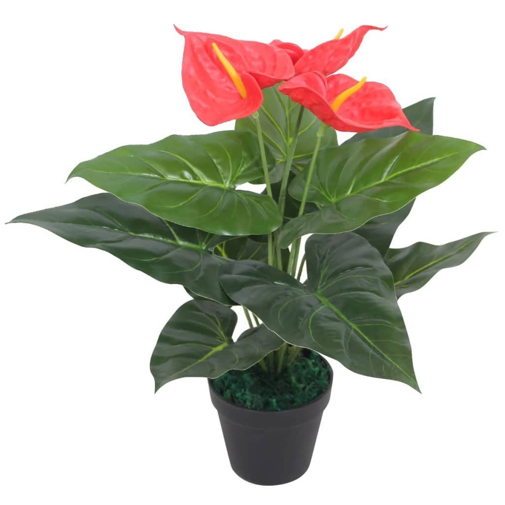 Höhe Künstliche Rot und cm Gelb, Kunstpflanze cm mit Topf Flamingoblume furnicato, 45 45