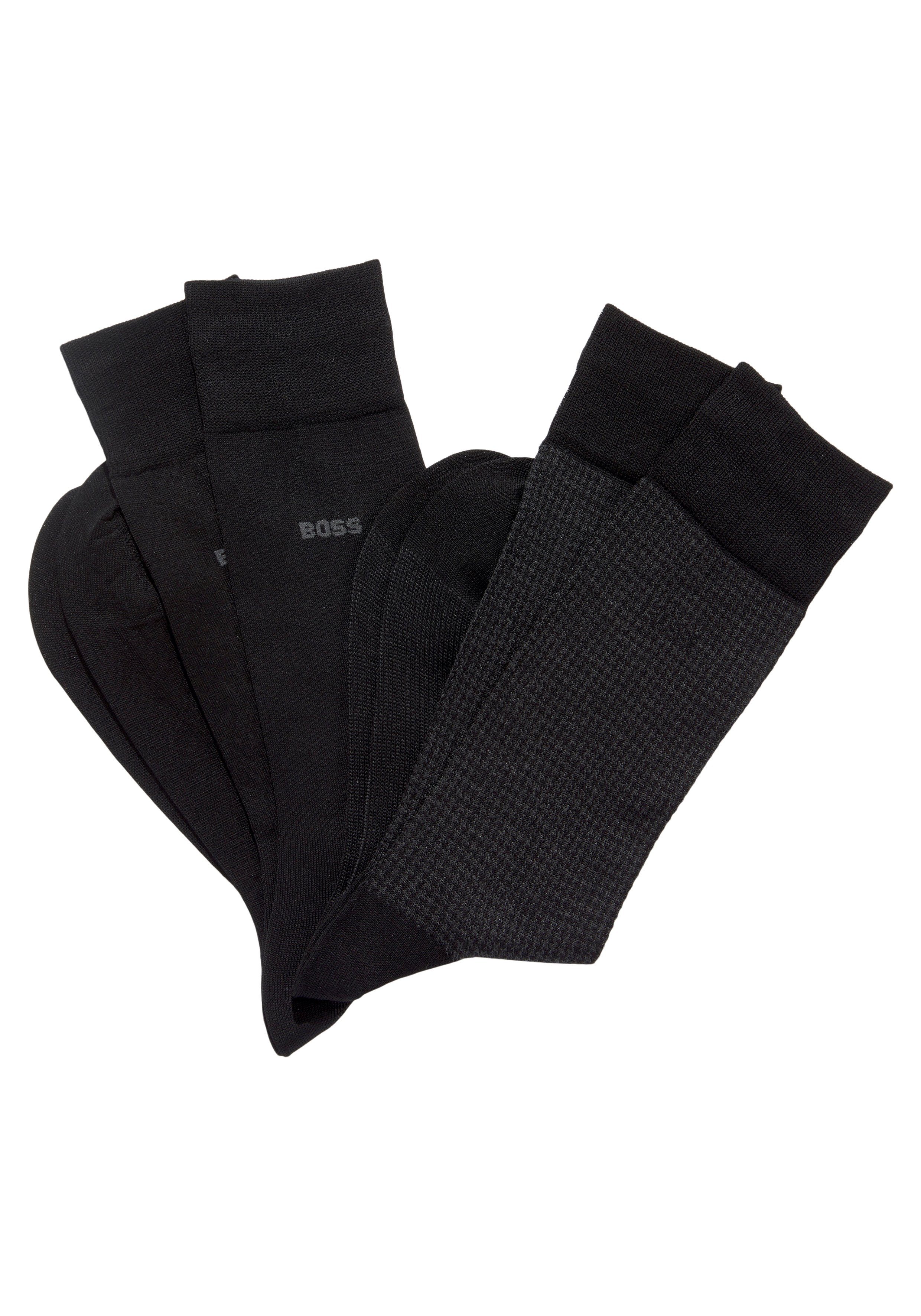 BOSS Socken 2P Houndstooth MC (Packung, 2-Paar, 2er Pack) mit eingesticktem Markenlogo Black
