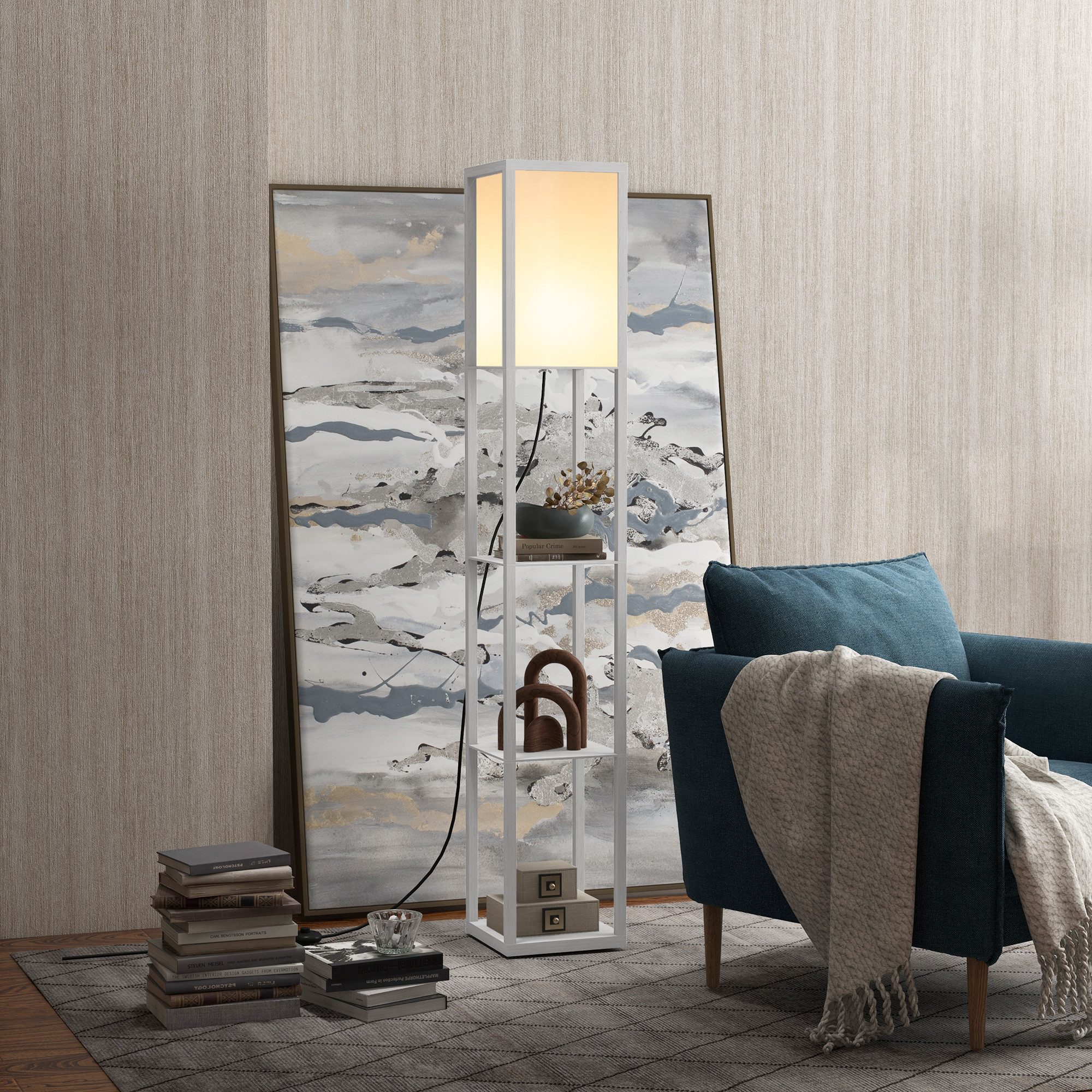 HOMCOM Stehlampe Stehleuchte mit Regalen für günstig online kaufen