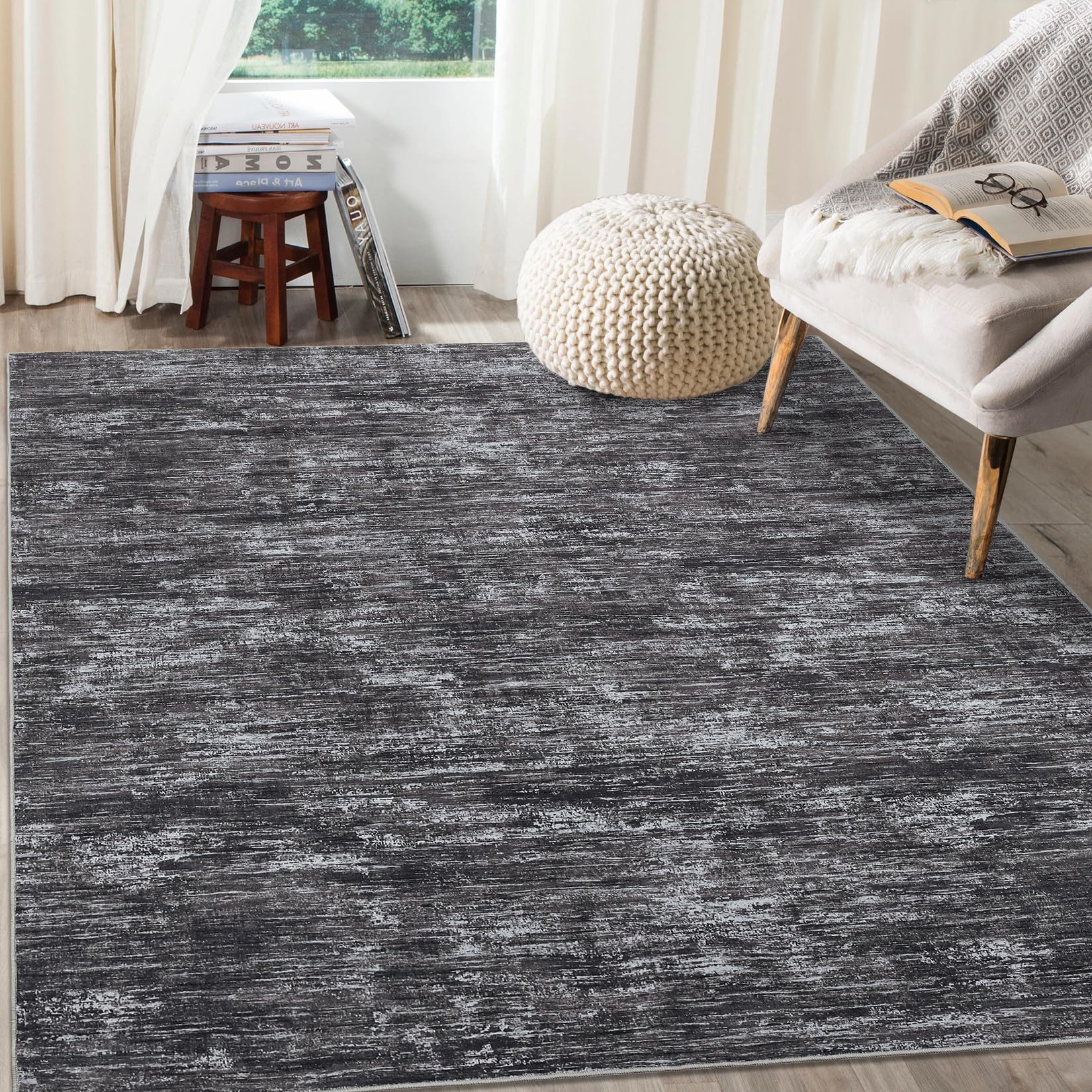 GarveeMore Teppich mit Struktur-Optik für Wohnzimmer & Schlafzimmer & Flur, faltbar, rechteckig, Höhe: 6 mm, maschinenwaschbar, TPR-Rückseite