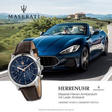 MASERATI Chronograph Maserati Herren Uhr Chronograph, Herrenuhr rund, groß (ca. 42mm) Lederarmband, Made-In Italy