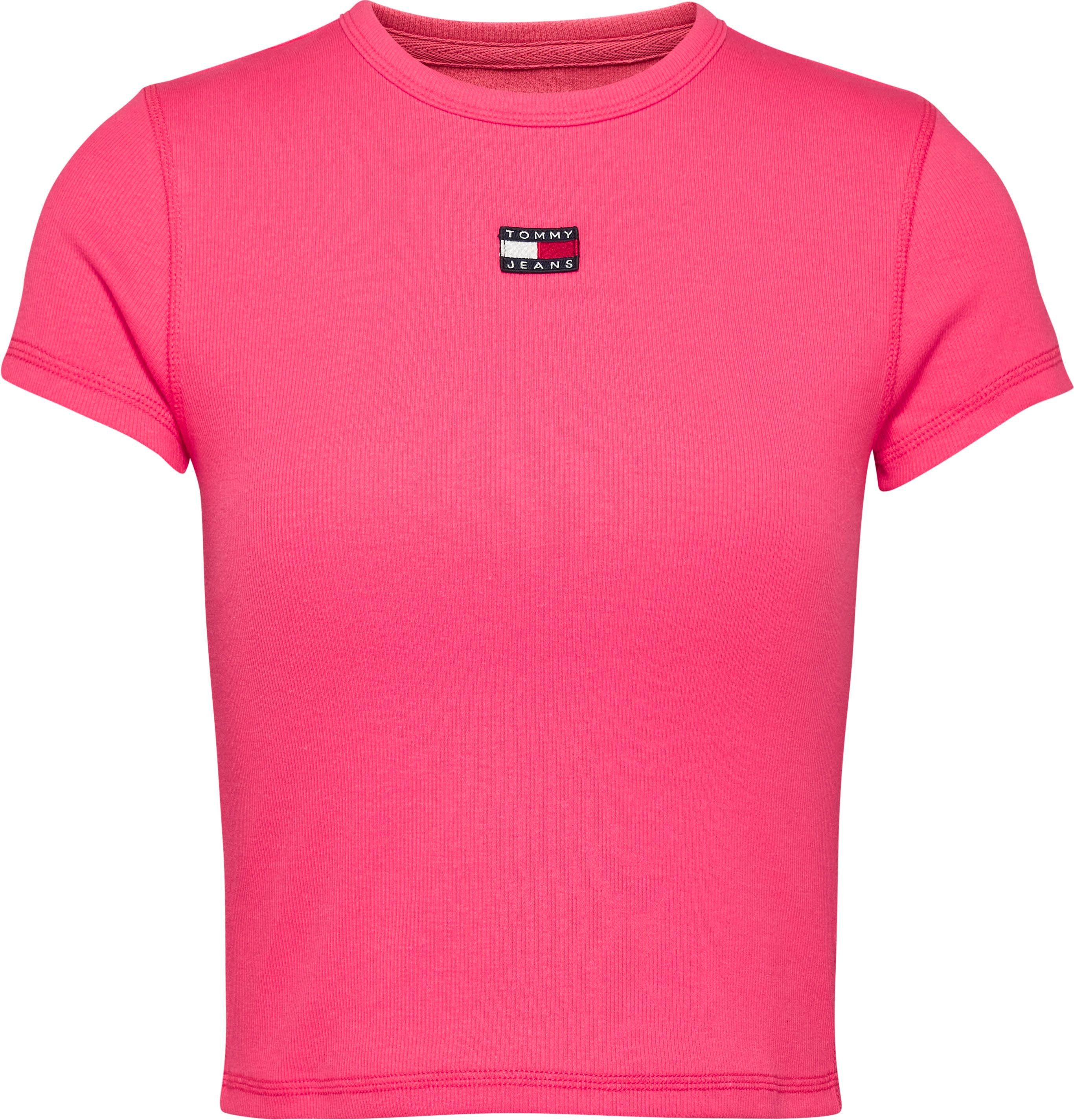 BADGE TJW BBY RIB Laser-Pink XS Jeans T-Shirt mit Tommy Logo-Badge