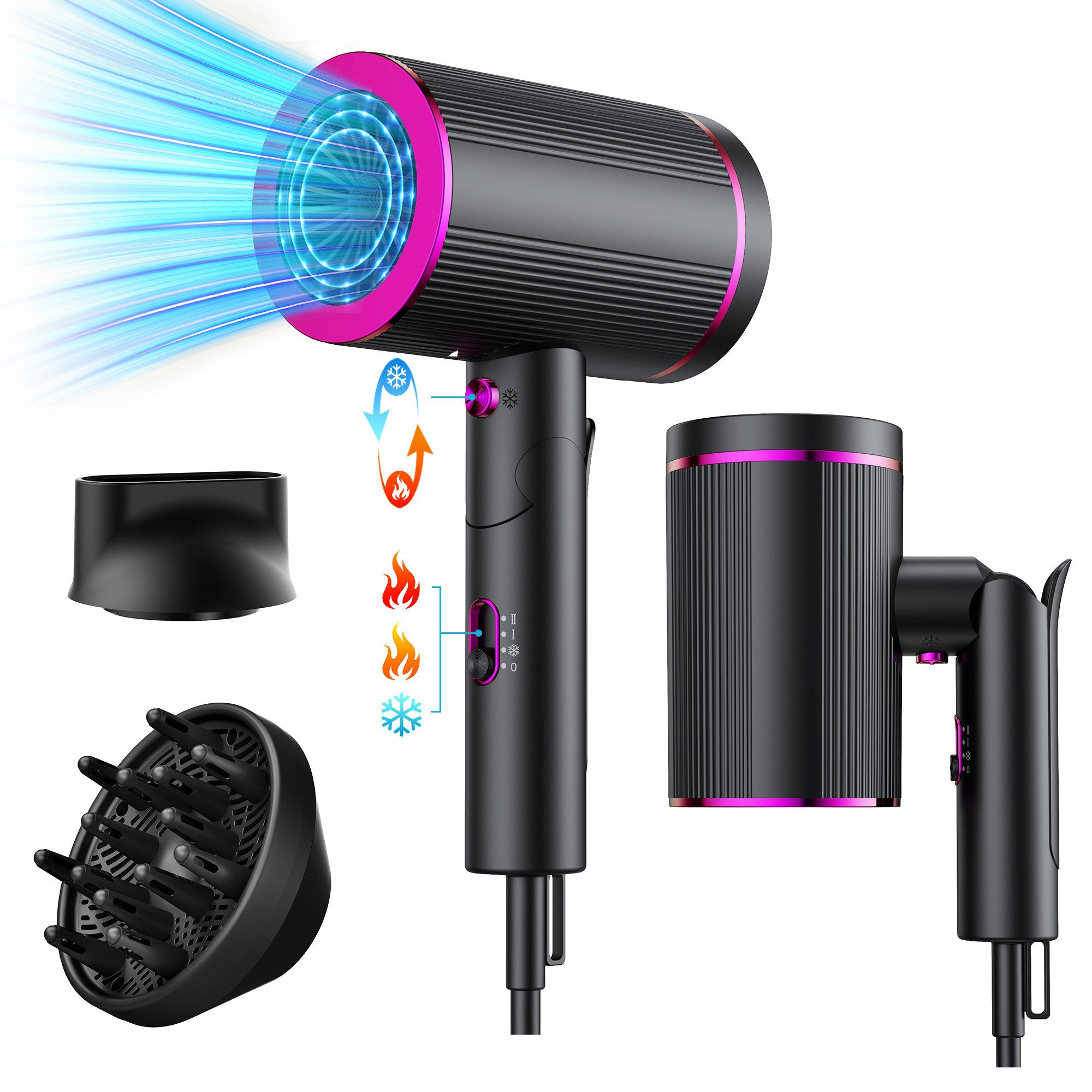 Haartrockner Föhn,Haartrockner Ionen mit Diffusor-Konzentrator-Düse, 2400W