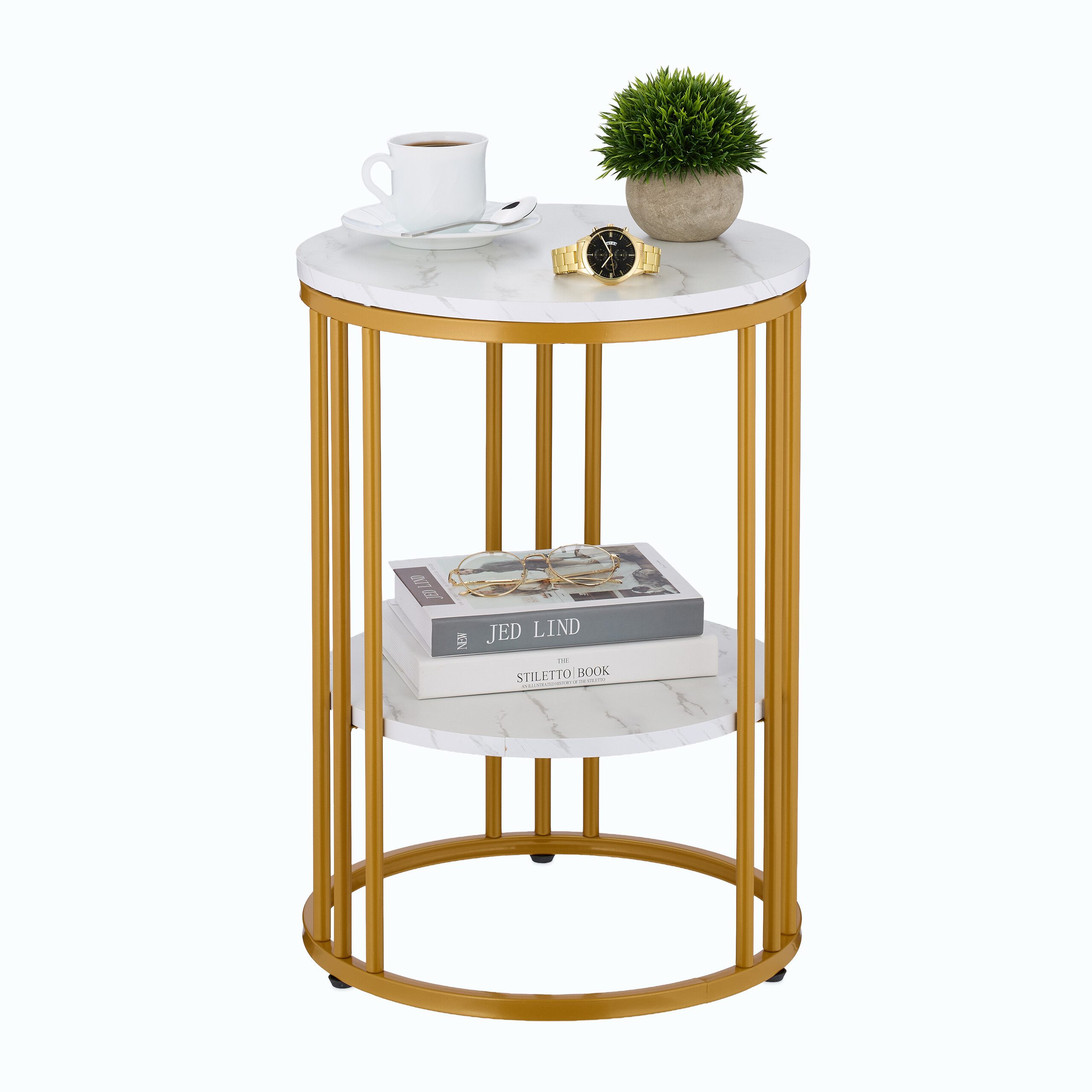 relaxdays Beistelltisch in Marmoroptik, Weiß/Gold günstig online kaufen