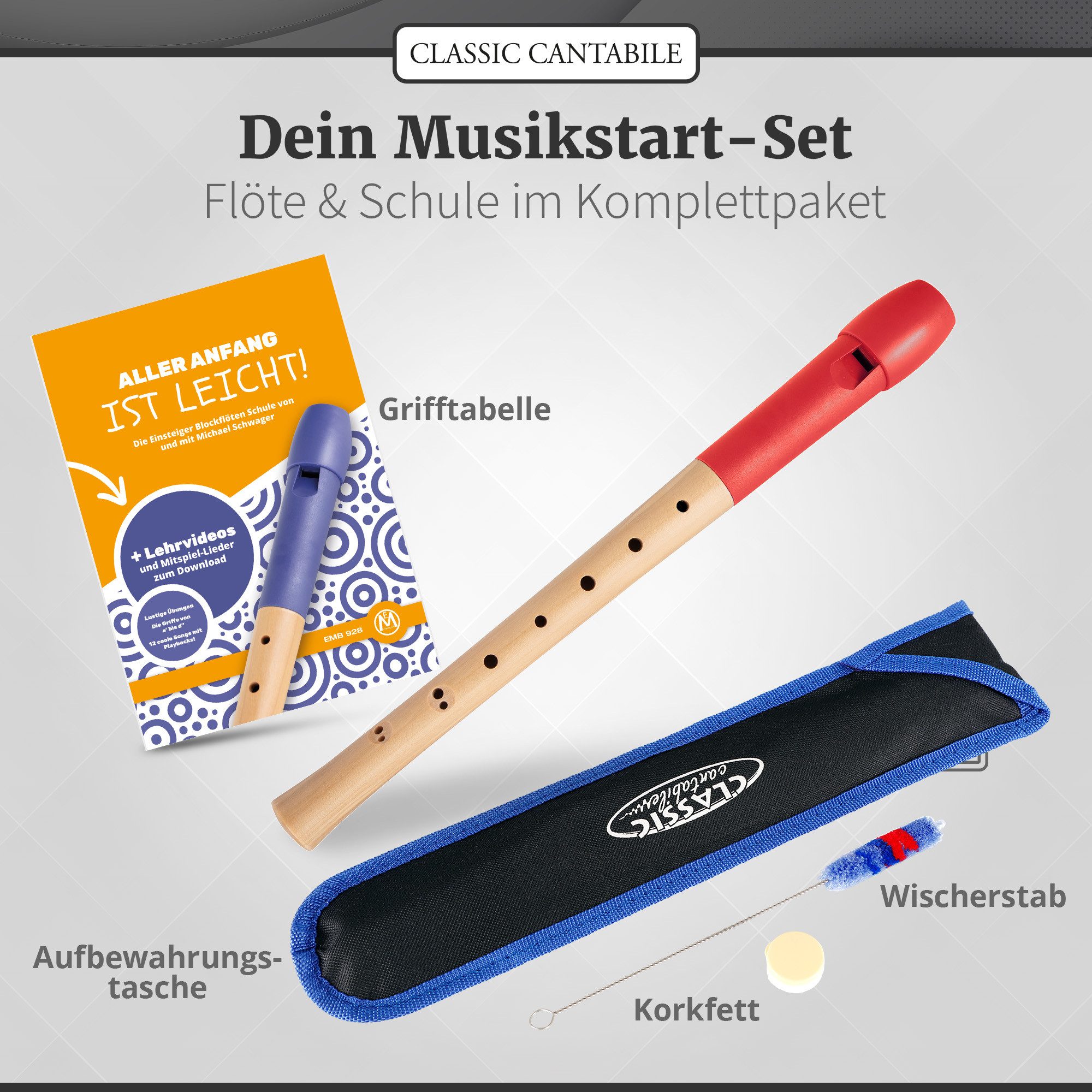 Classic Cantabile Blockflöte Pivella C-Sopran Blockflöte - Aus Ahornholz mit Kopf aus Kunststoff Sopran barock
