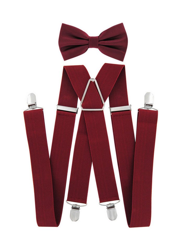 axy Hosenträger Herren Hosenträger mit Fliege Set 3,5cm Breit (2-St., 2er Set) 4 Stabile Clips X-Form, verstellbar und elastisch 120cm Lang