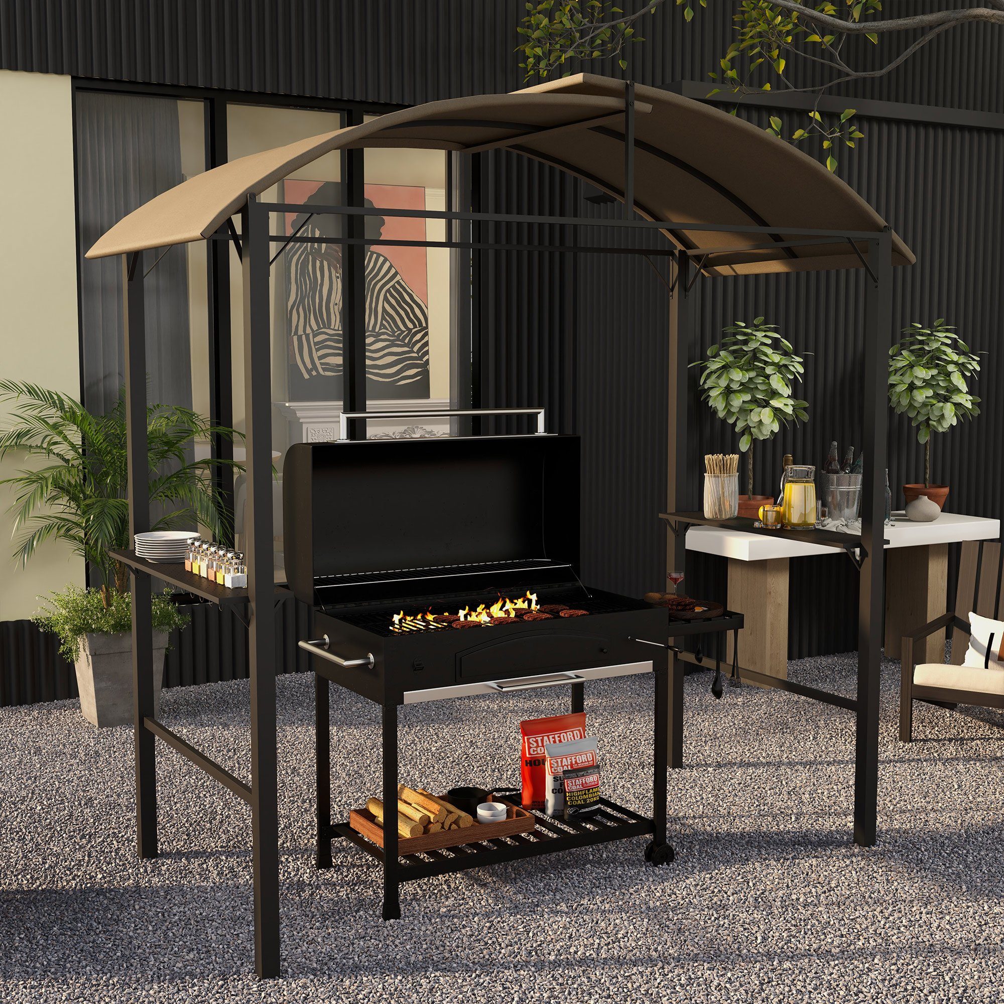 Outsunny Grillpavillon Grillüberdachung, Wetterfester, mit Haken, günstig online kaufen