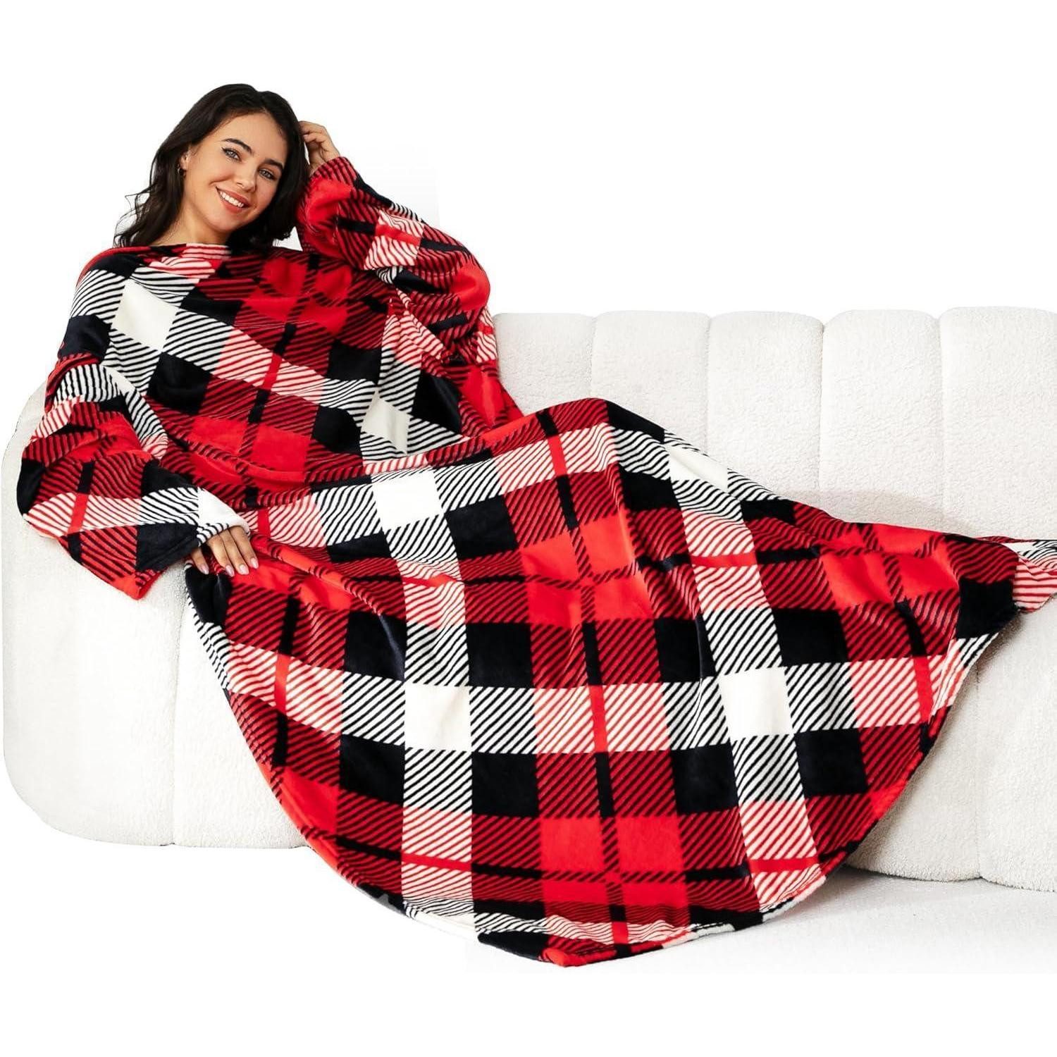Wohndecke Kuscheldecke mit Ärmeln Warm Flauschig Klettverschluss TV Sofa, LuxusKollektion