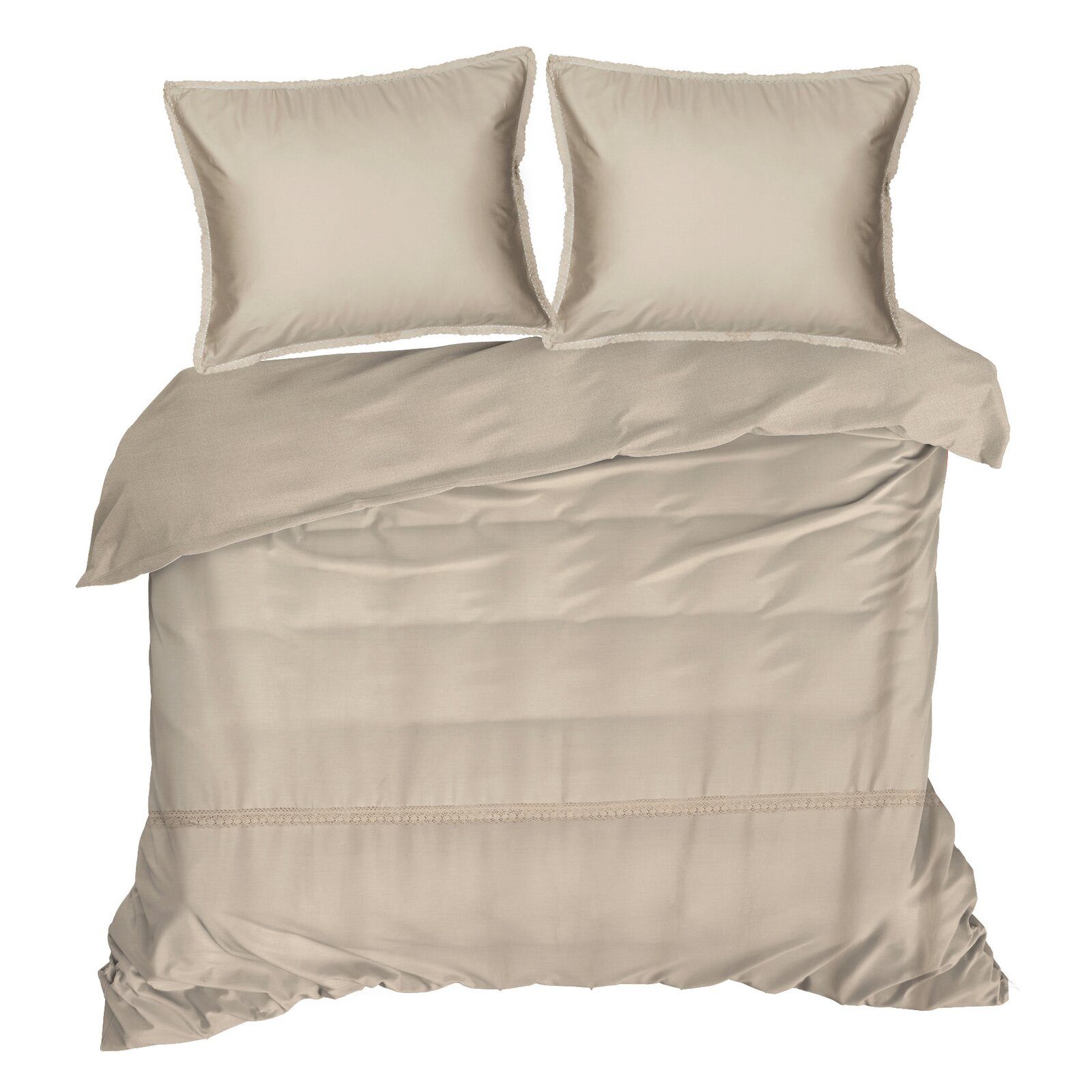 Eurofirany Постельное белье Постельное белье-Set aus Baumwollsatin mit Spitze, 100% Baumwolle, Hochwertige Постельное бельеgarnitur Retro Stil 3 TLG Doppelbett