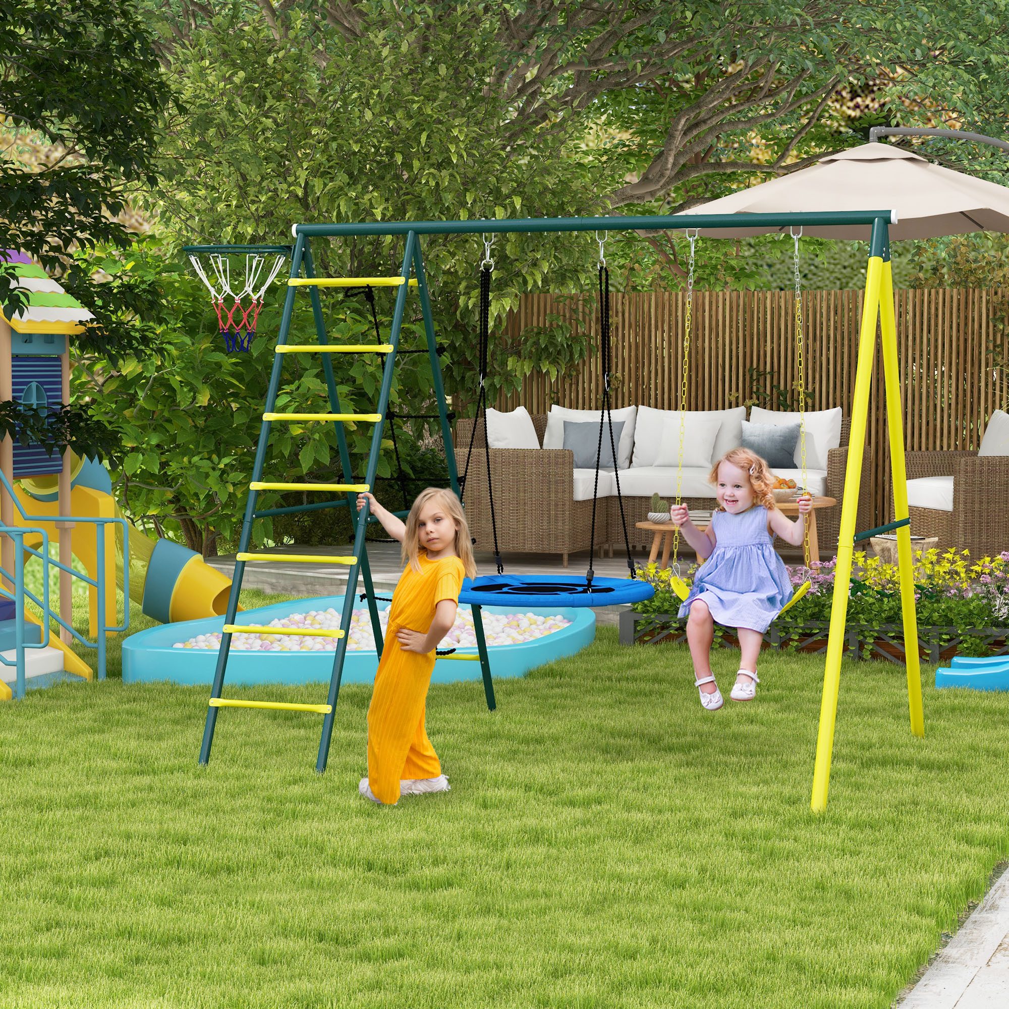 Outsunny Einzelschaukel Kinderschaukel-Set Schaukelgestell mit Schaukeln günstig online kaufen