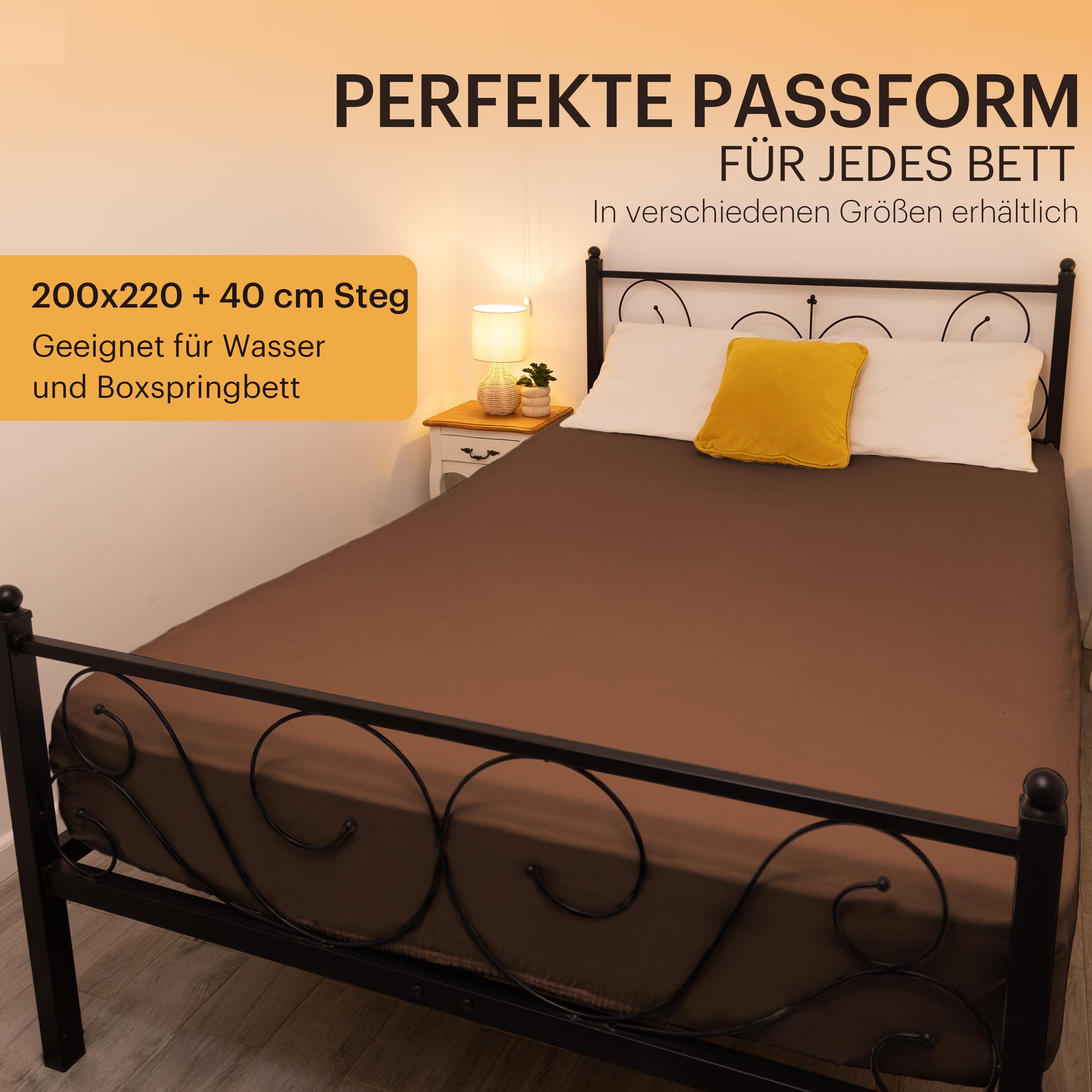 NatureMark Spannbettlaken Boxspringbett Spannbetttuch 200x220cm, Baumwolle, Gummizug: rundum, (1 Stück), 40 cm Steghöhe - 200 x 220cm Spannbetttuch, Schokobraun – Bild 4 von 5