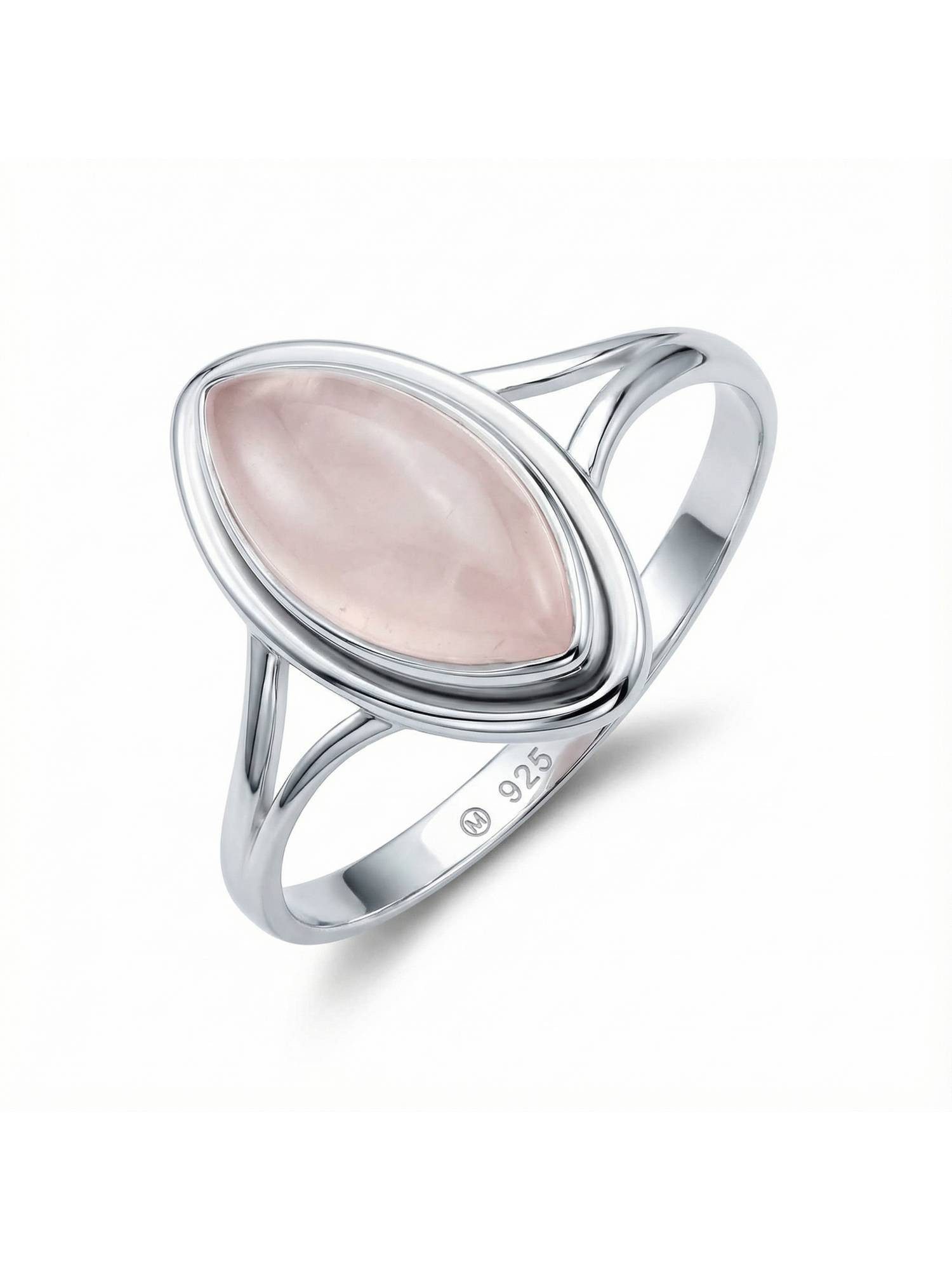 Silberring SARALA Ellipse aus 925 Silber mit Rosenquarz