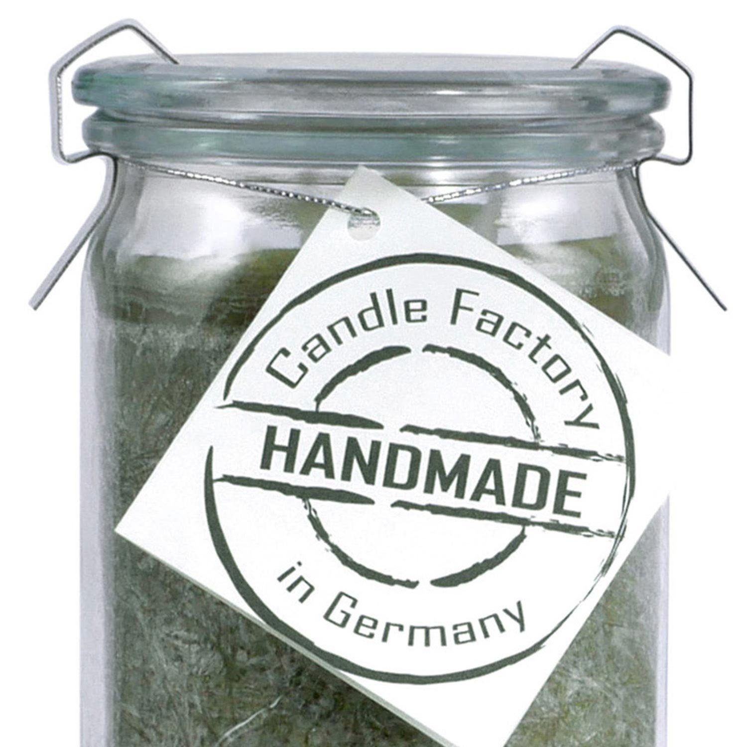 Landshop24 Duftkerze Candle-Factory Duftkerze aus Stearin im Weckglas Big Jumbo (Duft "Zirbe), brennt bis zu 100h
