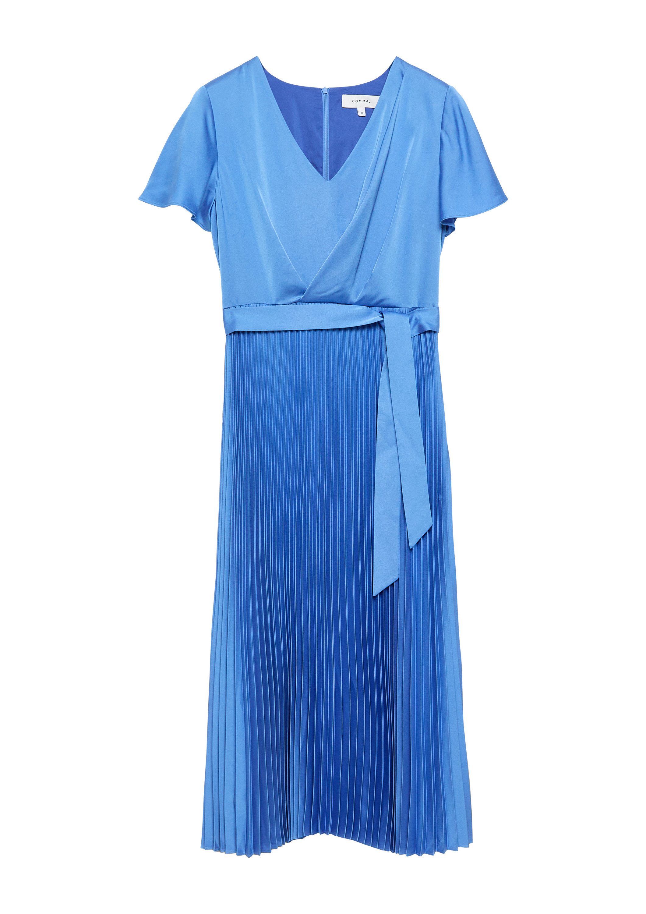 comma Midikleid Kleid Satinkleid mit fließenden Ärmeln und Plissée-Rock günstig online kaufen