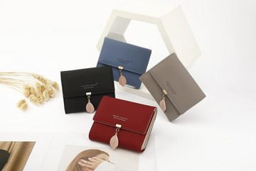 TAN.TOMI Geldbörse Damen-Geldbörse, Blattkarten-Halter, Kleine Mini-Kompakt-Geldbörse Münztasche mit Reißverschluss und ID-Fenster (Kurze Brieftasche elegant,Geldbörse einfach,Reißverschluss Design), Damen Geldbörse Zusammenklappbar,Geldbörse Damen mit mehreren Kartenfächern,Brieftasche mit kleinem Blattdekor