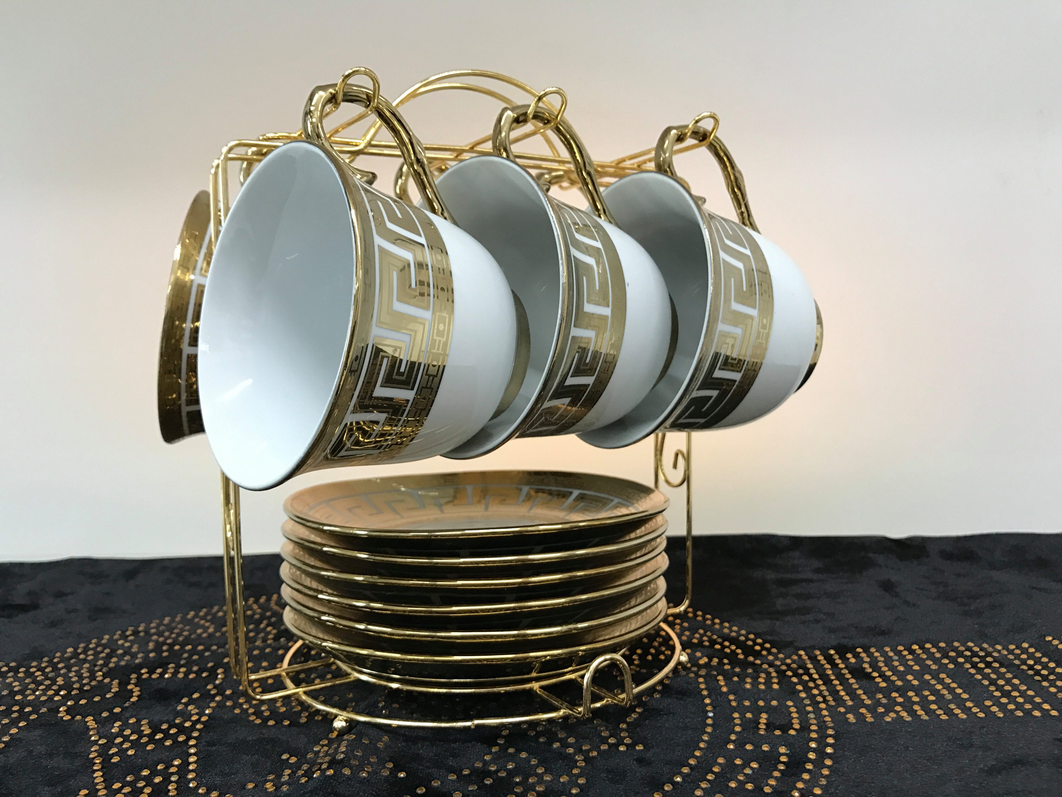 Cinar Kaffeeservice Porzellan Kaffeeservice Kaffeetassenset für 6 Personen, 6 Personen, Porzellan Kaffeeservice Kaffeetassenset für 6 Personen 13Tlg