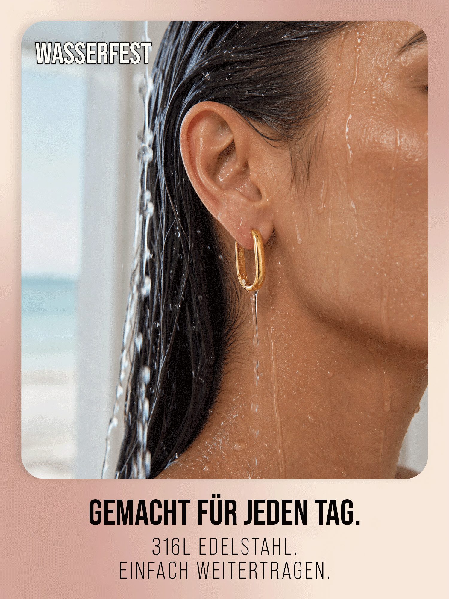 THIORA Paar Creolen Creolen »Helia« Damen, Edelstahl 18k vergoldet, wasserfest, wasserfest, hypoallergen, 25 x 15 mm – Bild 5 von 5