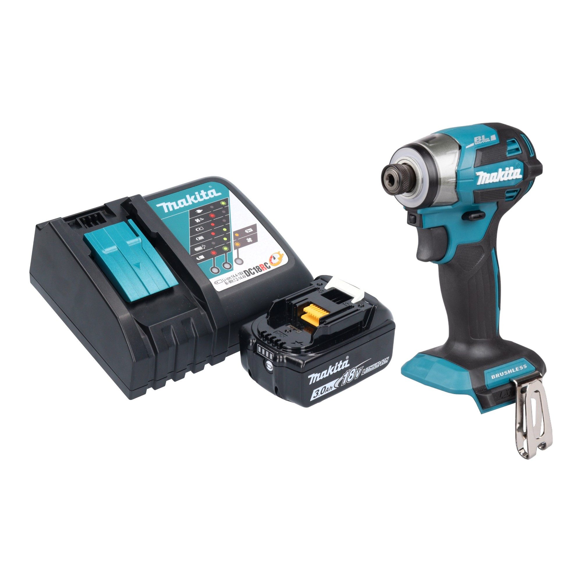 Makita Akku-Schlagschrauber DTD 173 RF1 18 V 180 Nm 1/4“ Brushless + 1x Akku 3,0 Ah + Ladegerät