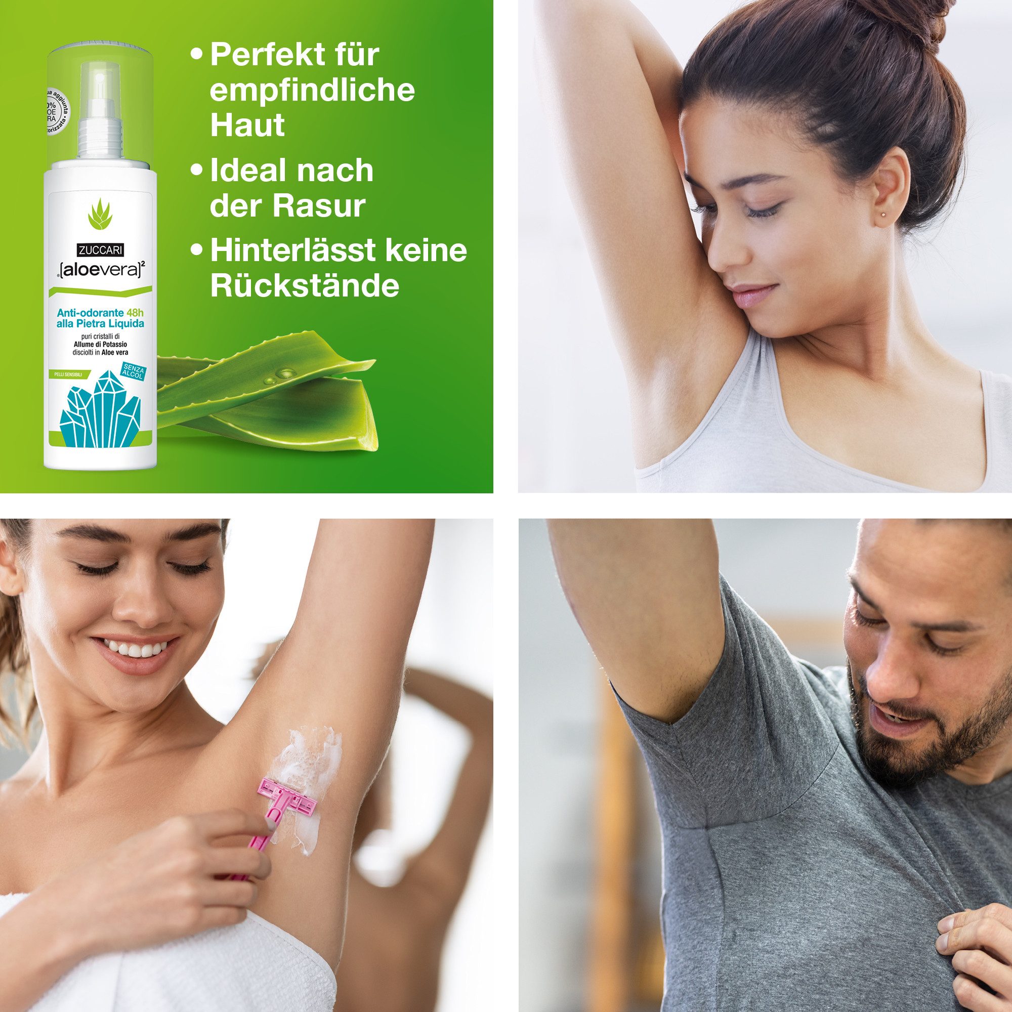 [aloevera]2 Deo-Kristall [aloevera]2 Kristall Deodorant 48h von Zuccari, – Geruchshemmend bei Schweiß und ideal nach dem Epilieren oder Rasieren