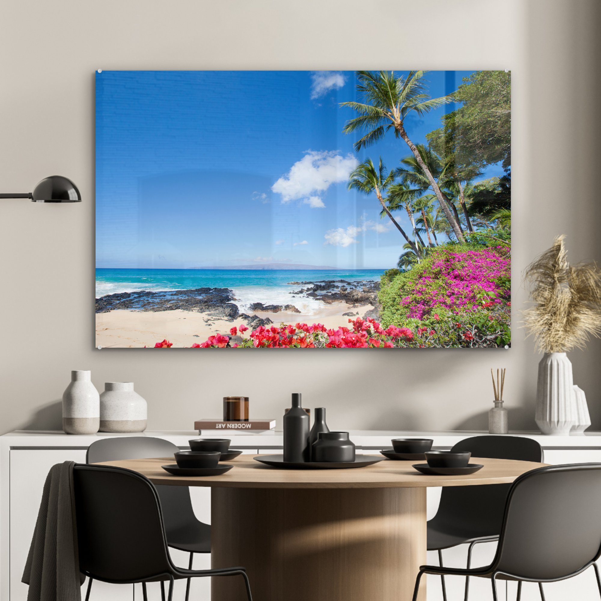 MuchoWow Wohnzimmer Maui, Acrylglasbild auf tropischen Bunte St), Blumen der (1 Schlafzimmer Acrylglasbilder & Insel