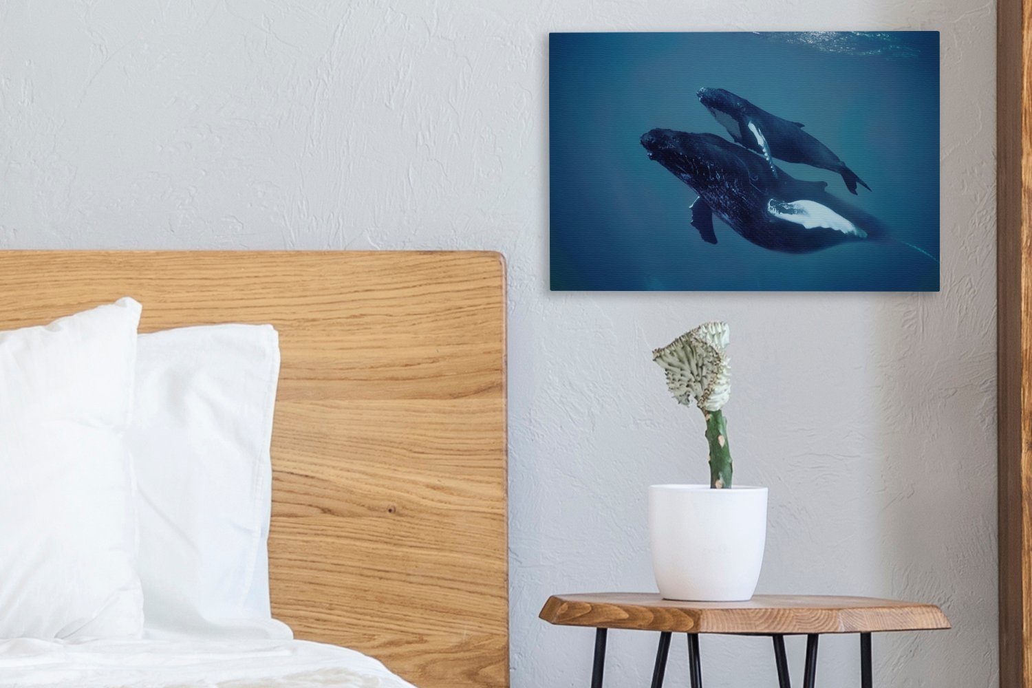 OneMillionCanvasses® Leinwandbild Ein Buckelwal im Wanddeko, cm Aufhängefertig, Meer, sein Leinwandbilder, (1 Wandbild und 30x20 Kalb St)