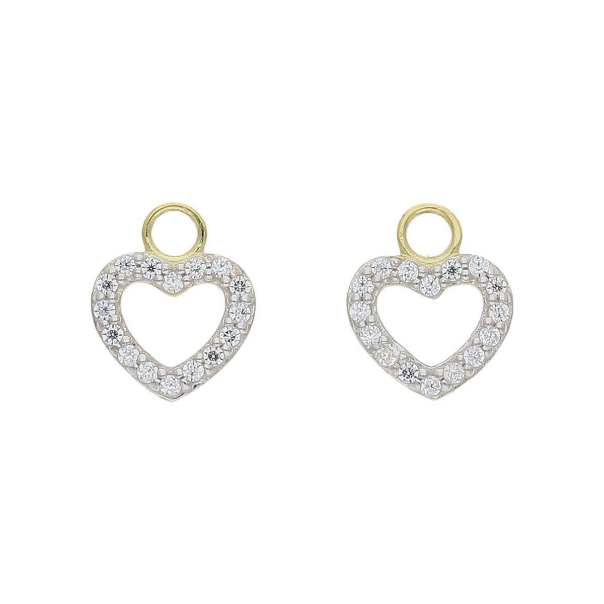 Einhänger für Ohrschmuck Herzeinhänger für Creolen Zirkonia 925 Silber Gelbgold plattiert