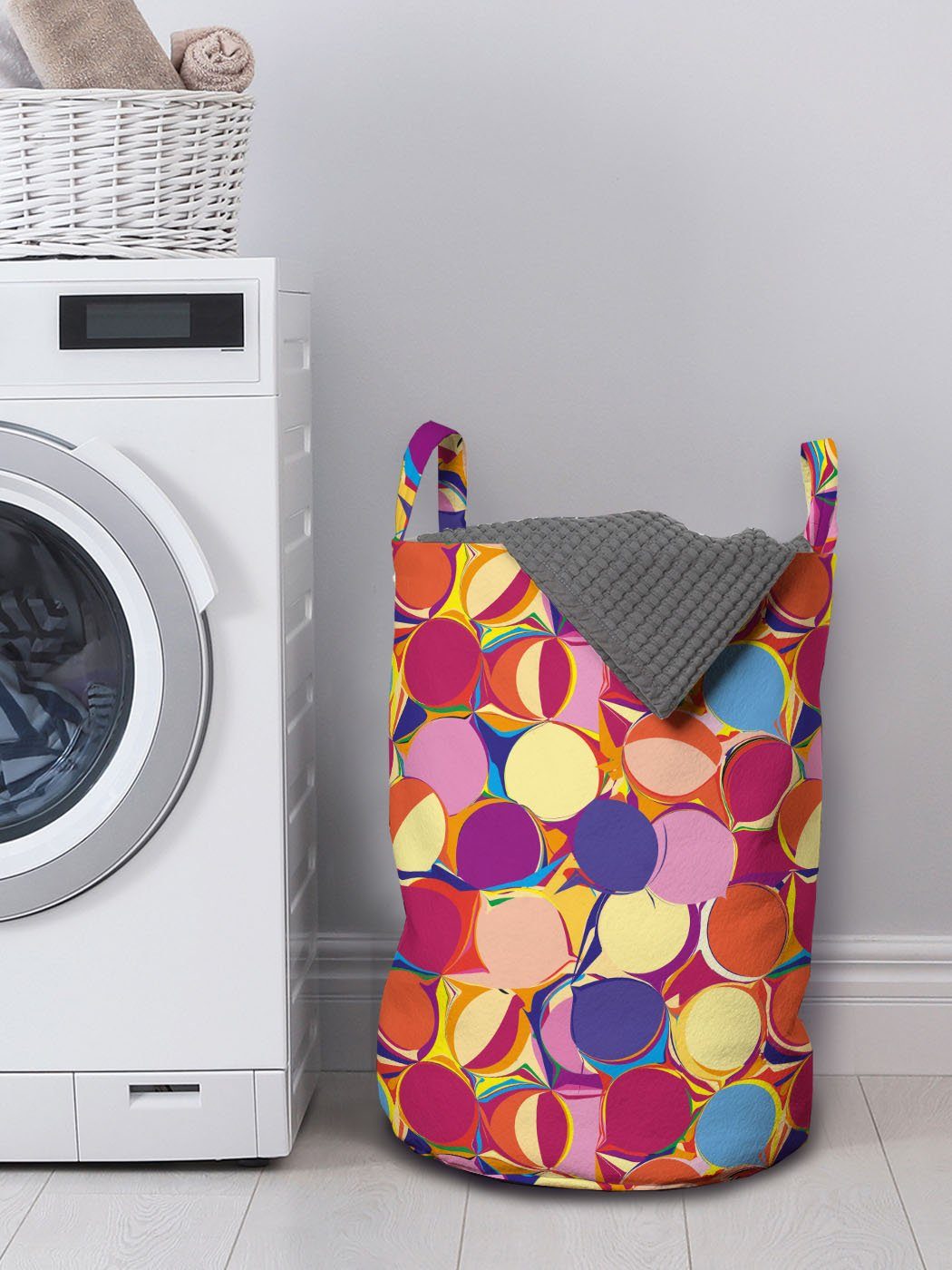 Kordelzugverschluss Kreisformen Griffen Bunt Wäschesäckchen Grunge für mit Waschsalons, Abakuhaus Wäschekorb