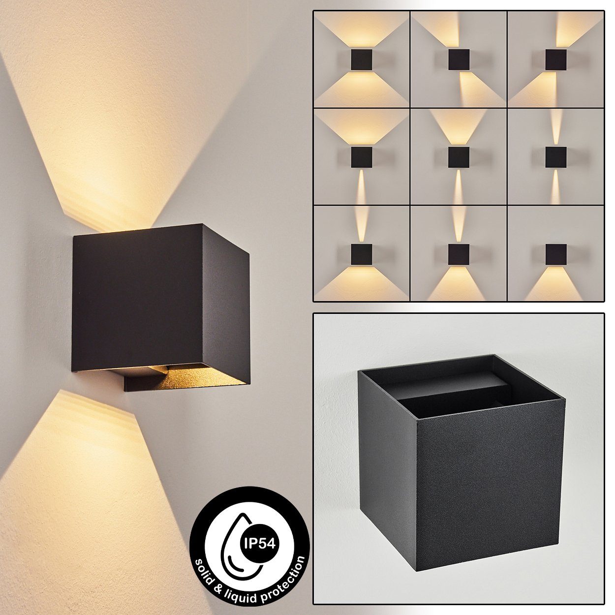 hofstein Außen-Wandleuchte »Salbertand« moderne Außenlampe aus Metall in Schwarz, 3000 Kelvin, Wandlampe mit verstellbarem Lichtspiel, LED 3 Watt, 308 Lumen, IP – Bild 2 von 5