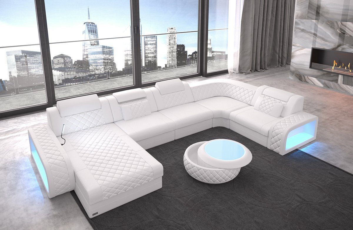Sofa Dreams Wohnlandschaft Ledercouch Sofa Leder Berlin U Form Ledersofa, Couch, mit LED, wahlweise mit Bettfunktion als Schlafsofa, Designersofa