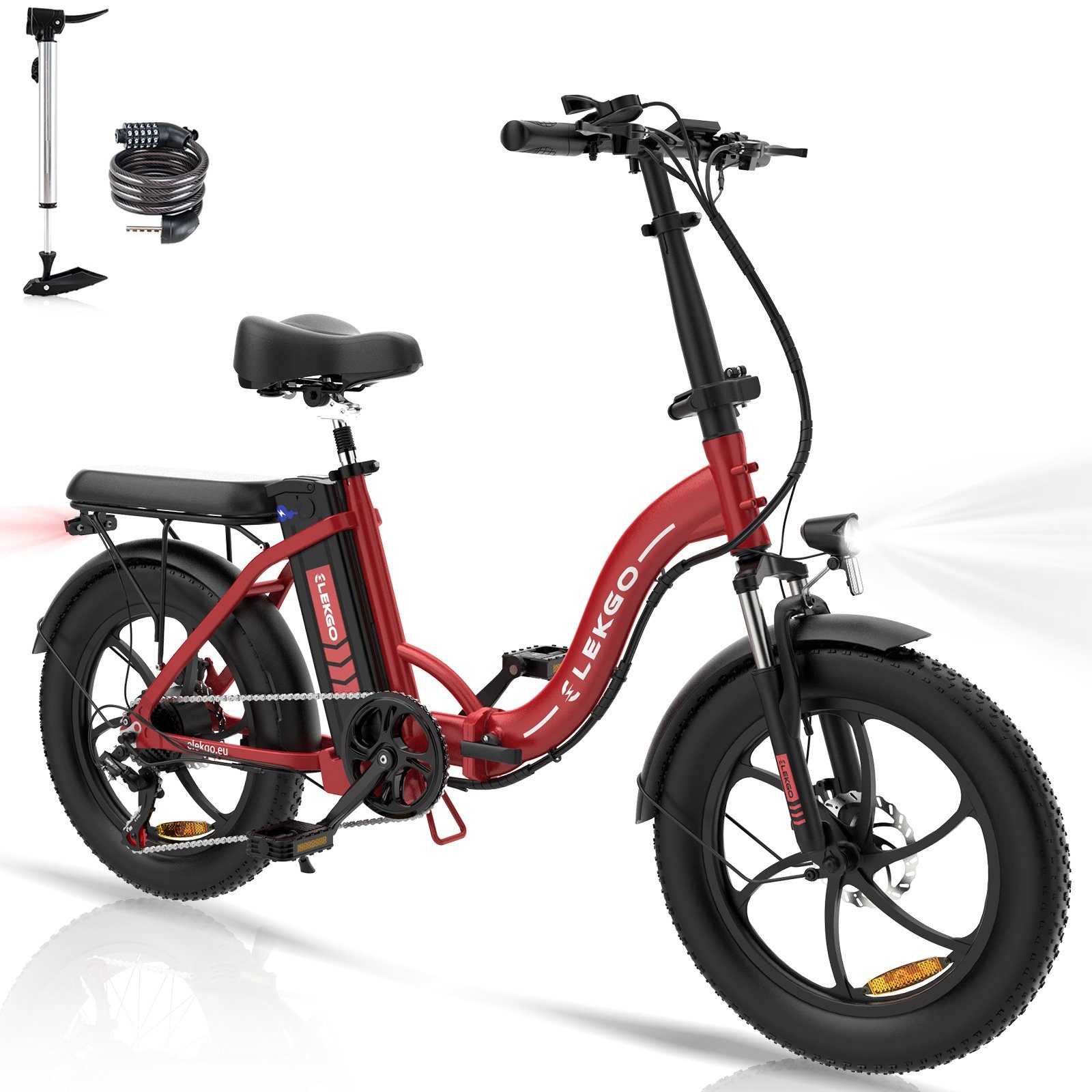ELEKGO E-Bike 20X3,0 Elektrofahrrad E-Mountainbike mit 36V12Ah Akku, bis 35-90km, 7 Gang shimano, Kettenschaltung, Bürstenloser Motor