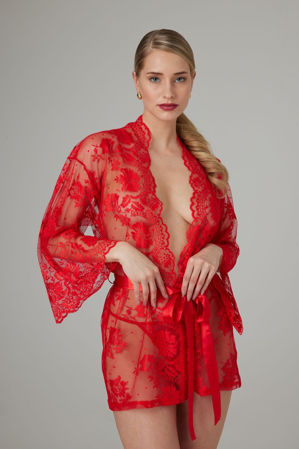 CHRISTINE LE DUC Negligé Spitzen-Kimono Graceful - Rot günstig online kaufen