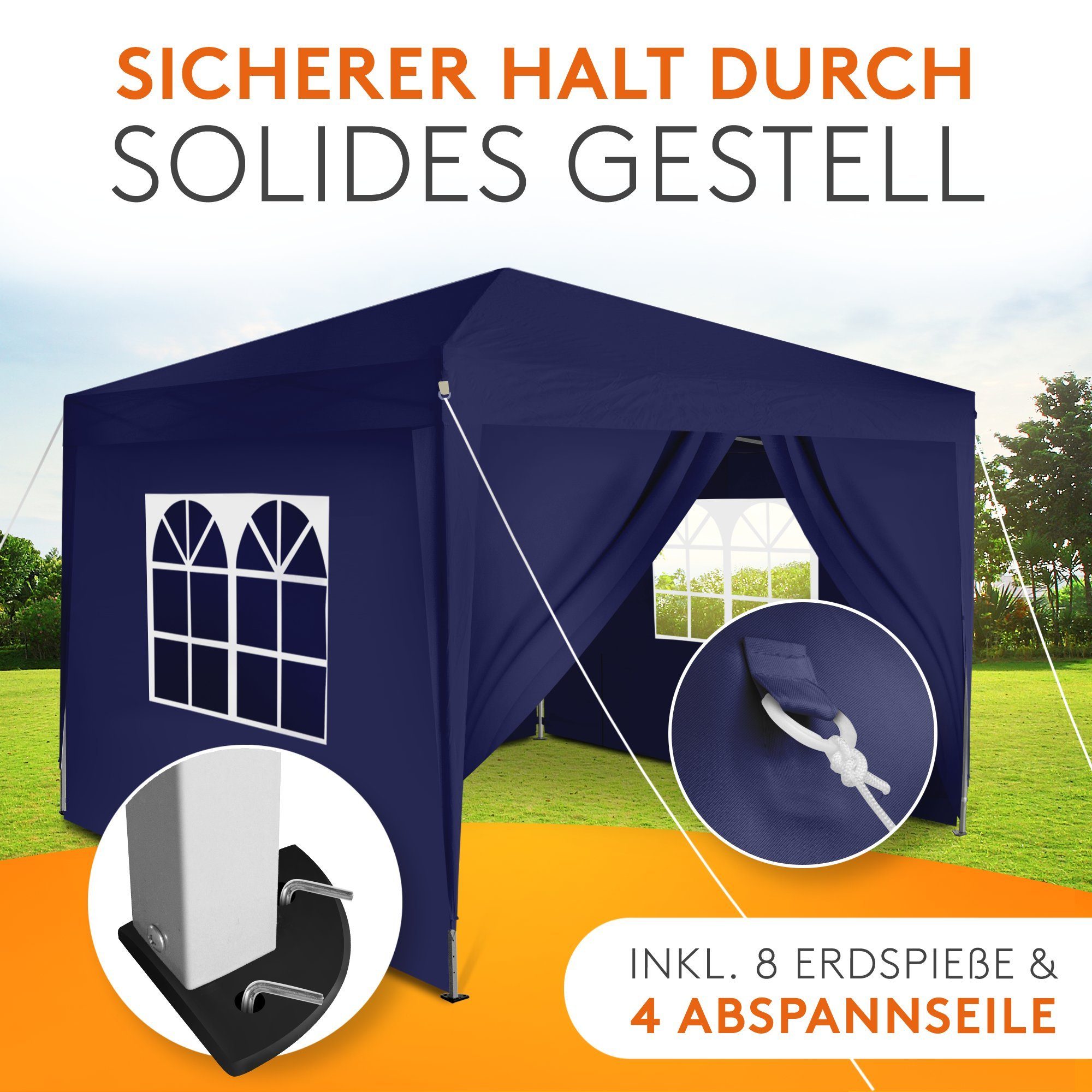 Kronenburg Partyzelt Faltpavillon 2x2 m wasserdicht - Partyzelt stabil, UV-Schutz 50+, mit 4 Seitenteilen, Wetterfester Schutz, Leichter Aufbau, Inklusive Trage – Bild 5 von 5