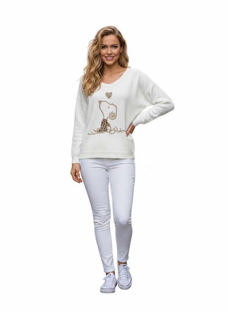 Rehoboth Moda V-Ausschnitt-Pullover Feinstrick Damen Pullover mit Comic Pri günstig online kaufen