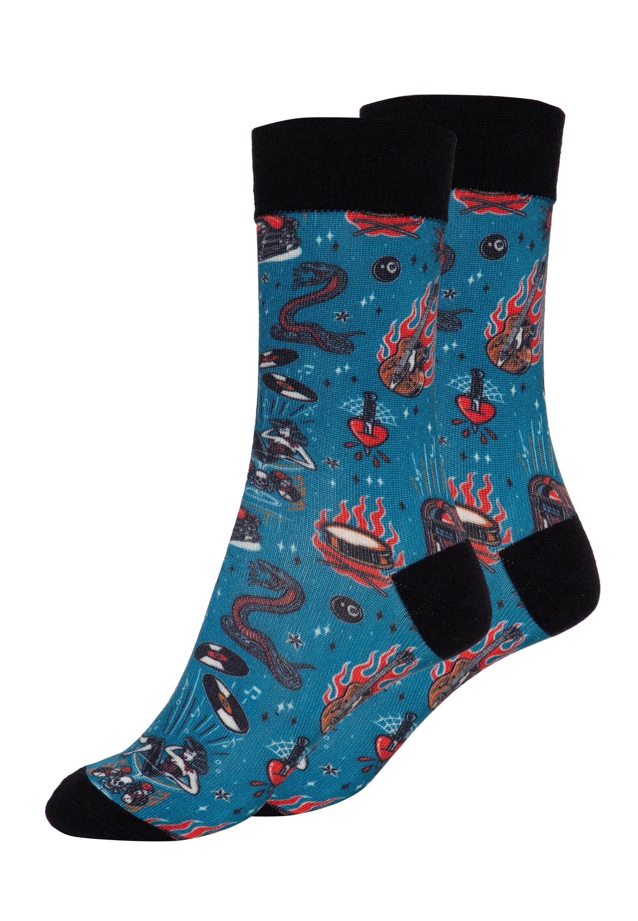 KingKerosin Socken Rock 'n' Roll mit vielen Motiven
